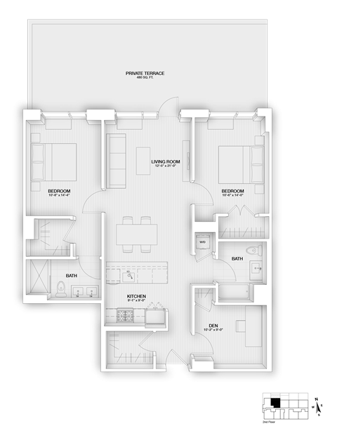 Floor plan for 3 beds, 2 baths, 1185 sqft